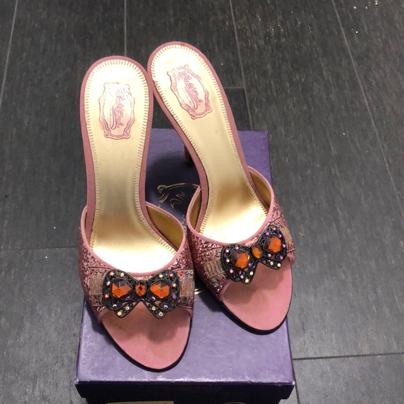 Hale Bob Glitter Pink open toe slide heels - Picture 1 of 10